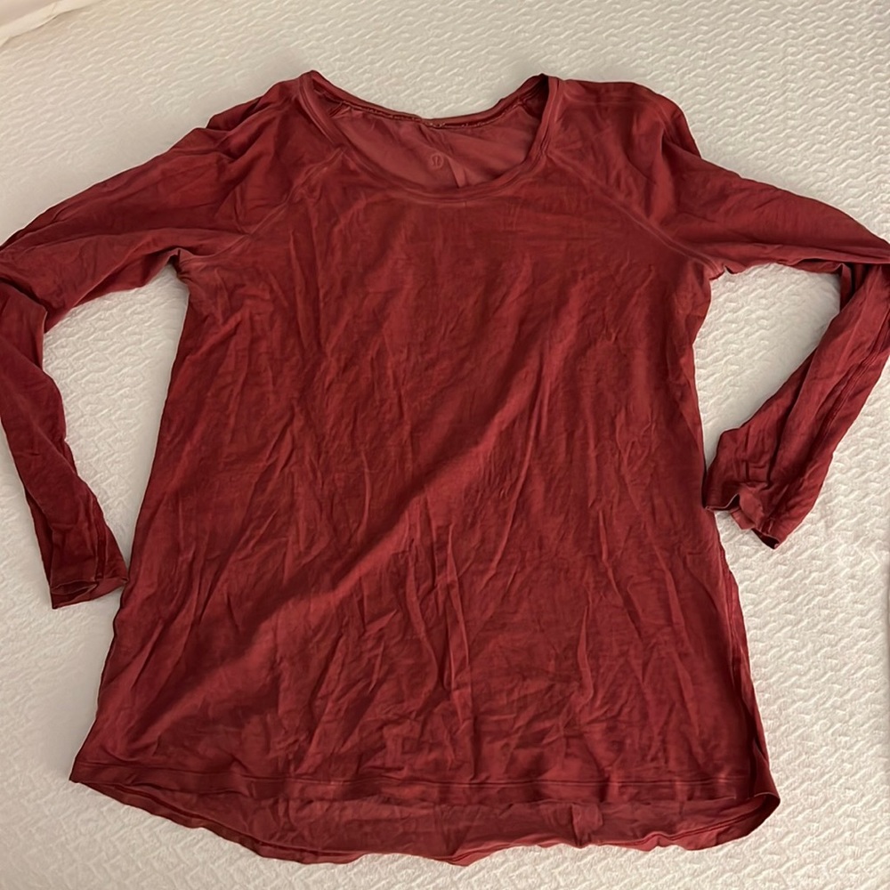 Size 6/8 lululemon cotton long sleeve shirt berry pink/red color